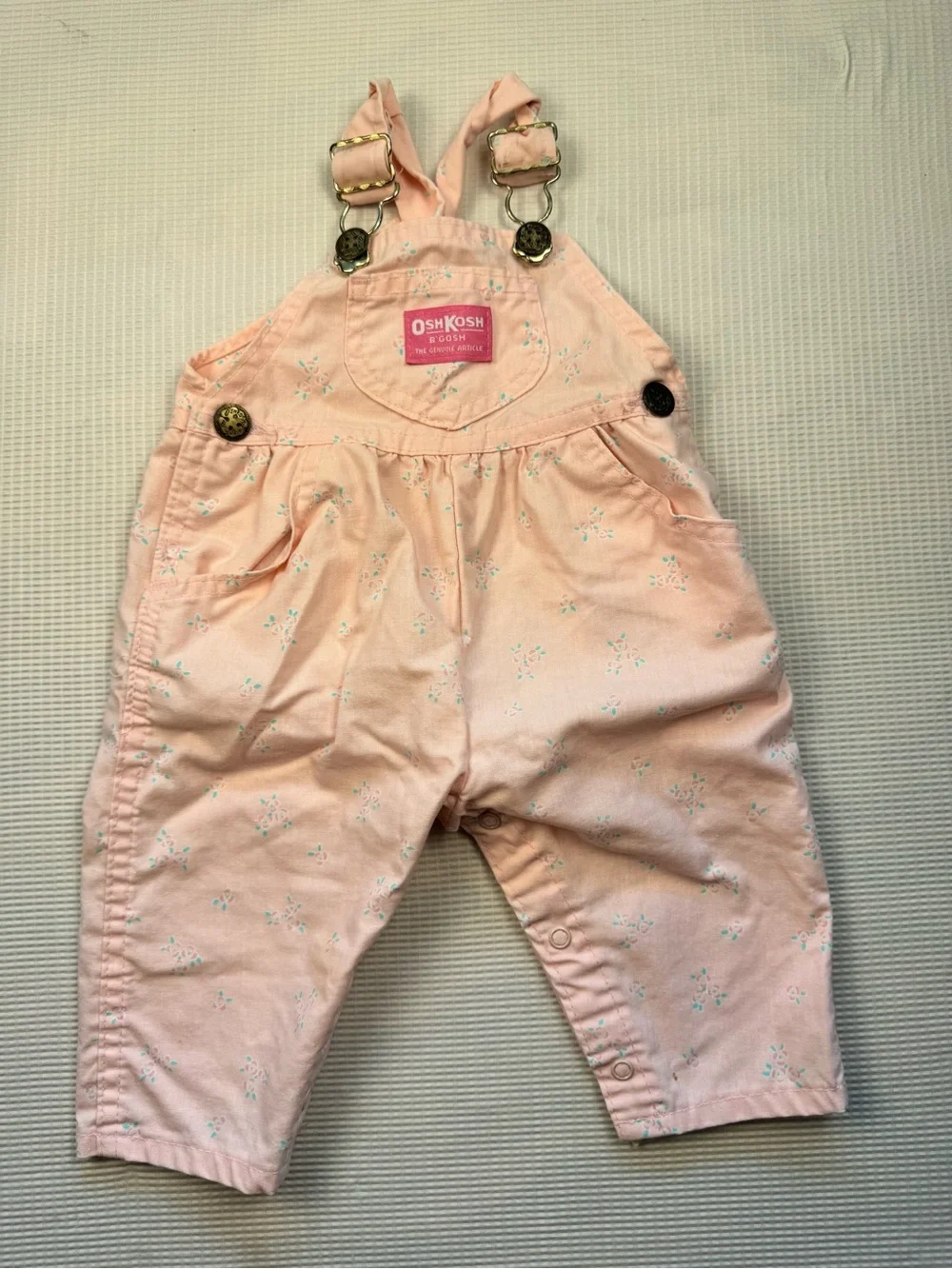 Vintage made in the USA OshKosh B'gosh Light Pink Floral Infant Overalls